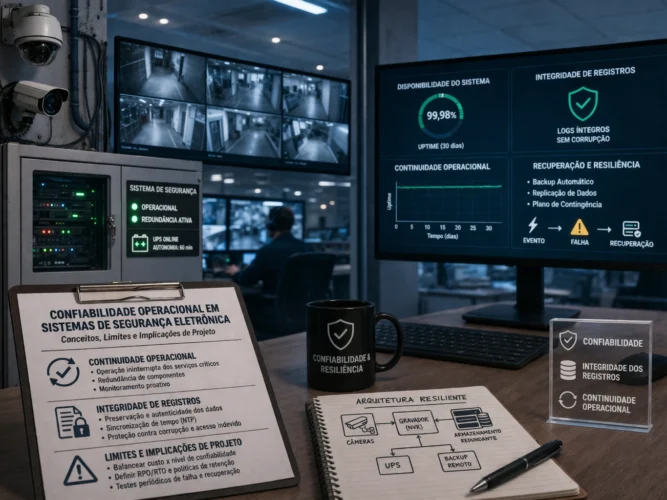 Representação conceitual da confiabilidade operacional em um sistema integrado de segurança eletrônica.