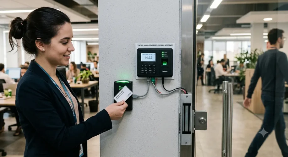 Controladora de acesso integrada a leitores e dispositivos de travamento em sistema de controle de acesso eletrônico